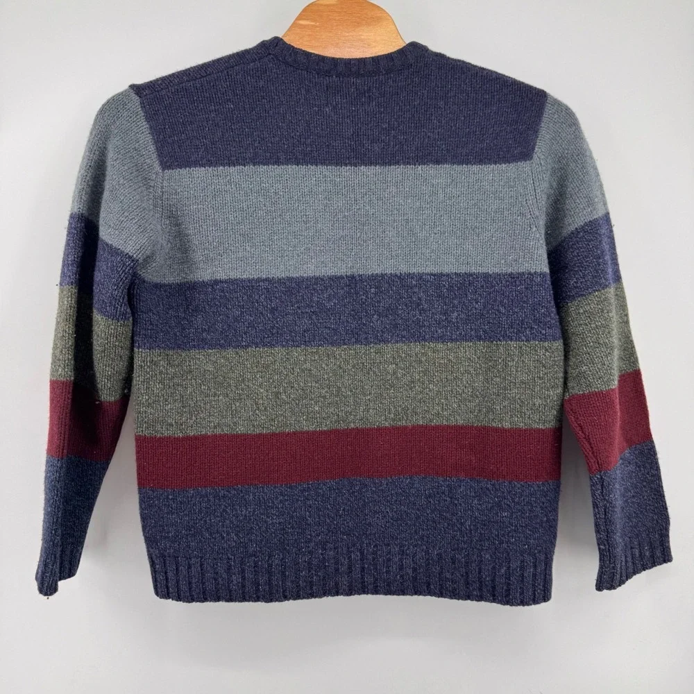 American Eagle‎ Sweater Mens Large Blue Striped 100% Lambswool Crewneck Vintage